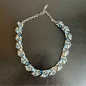 Francois Mid-Century Modern Blue Gem Stone & Silver Chocker Style Necklace